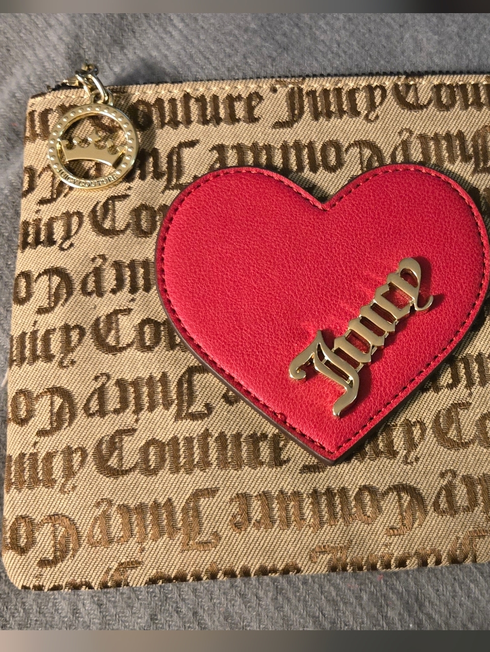 24HR SALE..New Juicy Couture Heart Zip Pouch - Red & Tan